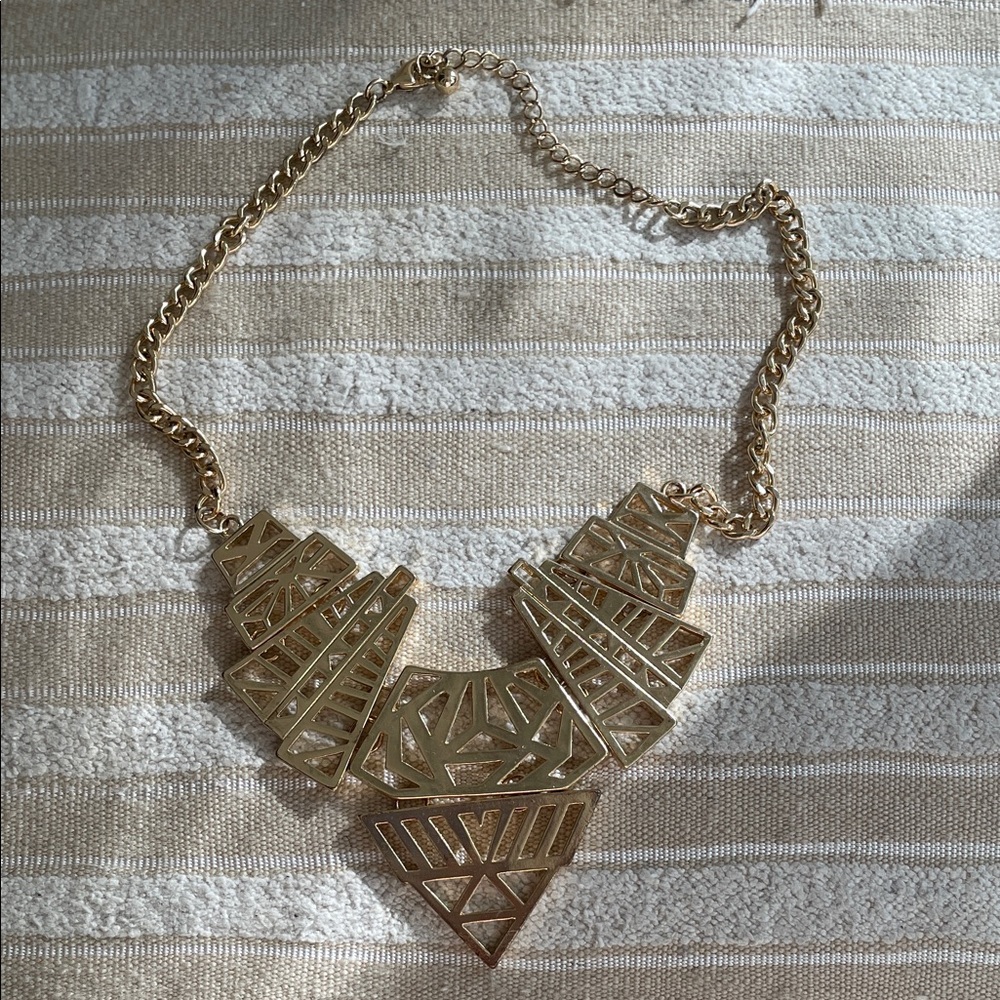 Geometric Gold Statement Necklace - image 1